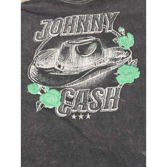Johnny Cash Black Faded Distressed Short Sleeve T-shirt Outlaw Cowboy Hat Sz L - Picture 6 of 7